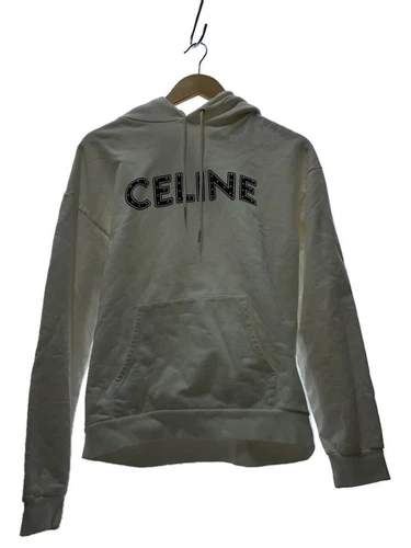 CELINE Felpa con Cappuccio 21ss Logo Borchie Pullover M Cotone Bianco 2y3230582h