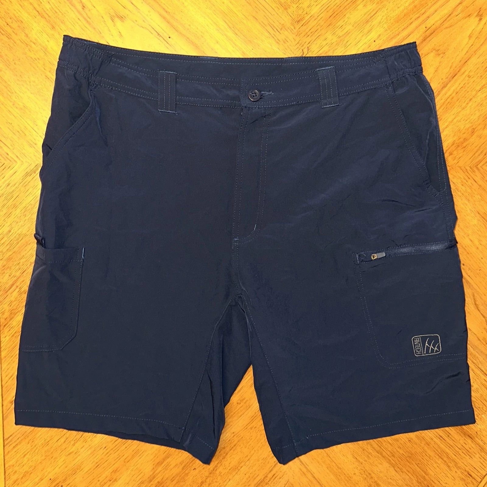 Fintech Shorts Men's XL Submariner Woven Fishing Cargo Pocket Belt Loops Navy