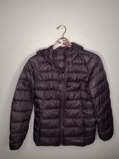 Eddie Bauer Women's Down Puffer Jacket Black Full Zip Small Hood EB650 A16
