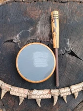 3.5" Grey Slate in Wormy Ambrosia Maple Pot W/ Madagascar Ebony Striker