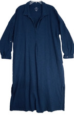 Purejill J Jill Maxi Long Dress Plus 4X Organic Cotton Roll Tab Long Sleeve Blue