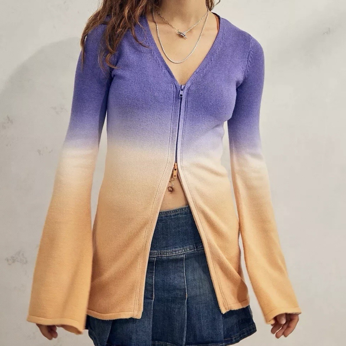 House Of Sunny Desert Rose Peggy Cardigan Ombre Knit Fur Collar UK8 RRP £115