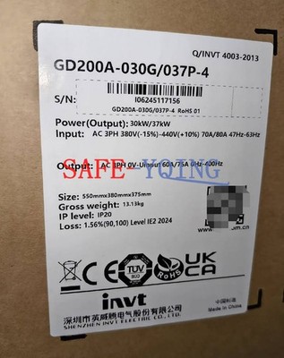 One INVT Inverter GD200A-030G/037P-4 30KW New