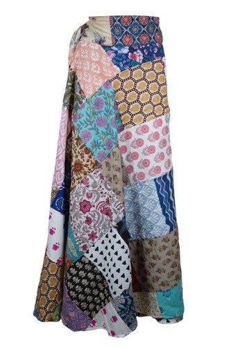Boho Patchwork Cotton Maxi Skirt Women's Handmade Wrap Skirt One Size