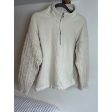 VICI Cream Cable Knit Sleeve Quarter Zip Sweatshirt Pullover Distressed