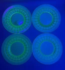 (4) Anchor Hocking Green Uranium Depression Glass 8" Plates, Block Optic Pattern