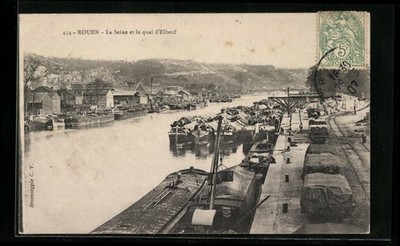 Rouen, La Seine et le Quai d´Elbeuf, Ansichtskarte 1907 
