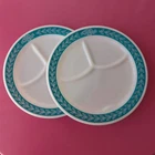 Vintage Pyrex Corning Laurel Leaf Divided Plate Milk Glass Turquoise Blue Set 2
