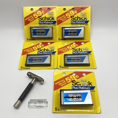 Gillette Black Super Speed Flare Tip Razor + 25 NOS Schick Plus Platinum Blades