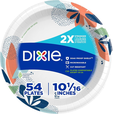 Dixie Large Paper Plates, 10 Inch, 54 Count, 2X Stronger  Lunch, & Dinner Meals