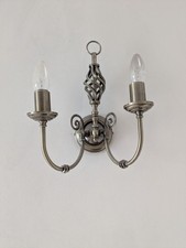 Pewter double candle wall light, traditional barley twist design, good condition