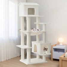 Multi-level cat tree with unique cat house, hammock, and scratching pad