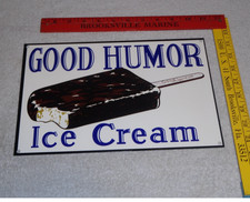 VINTAGE "GOOD HUMOR ICE CREAM BAR 12" BAKED METAL TRUCK GASOLINE & OIL FOOD SIGN