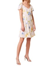 FRENCH CONNECTION Womens White Stretch Tie Short Sleeve Faux Wrap Dress 4