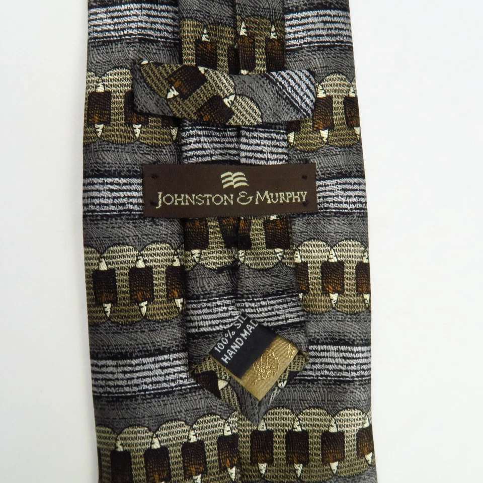 Corbata de seda hecha a mano Johnston & Murphy negra marrón rayas horizontales 59"x3,5" Foto 3 de 4