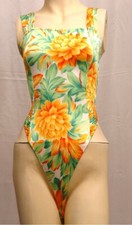 Multicolour Floral Pattern Spandex Thong Leotard for Women size 8 Small