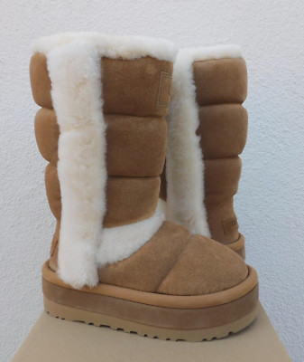 UGG CHESTNUT SUEDE CLASSIC TALL CHILLAPEAK PLATFORM BOOTS, WOMEN US 5/ 36 ~NIB