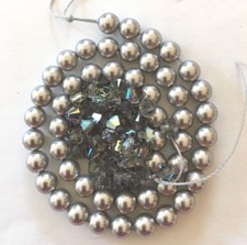 100 pc Mix SWAROVSKI CRYSTAL 4mm BLACK DIAMOND AB BEADS, 5mm LIGHT GREY PEARLS