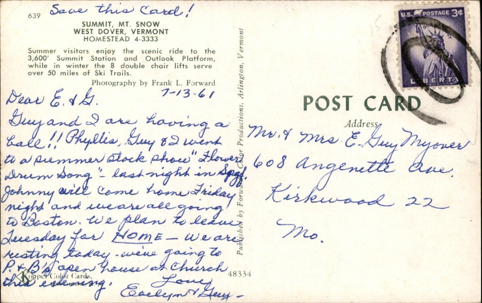 West Dover Vermont Mt Snow Chair Lift ride aerial view 1961 vintage