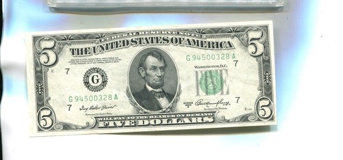 1950 A $5 CHICAGO ILLINOIS CURRENCY NOTE CH CU 3797R