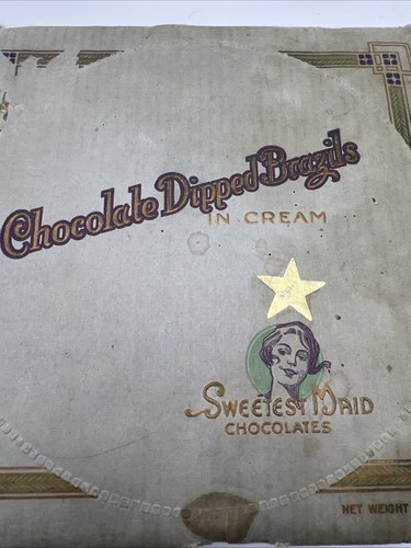 Antique Sweetest Maid Chocolates Dipped Brazils In Cream Paper Candy Box - Picture 15 of 19