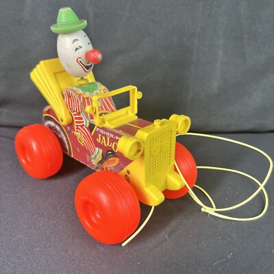 vtg 1965 Fisher Price Jolly Jalopy w Circus Clown Wooden Pull Toy