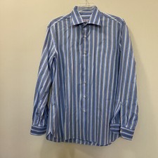 ISAIA Made In Italy Blue Multicolored Striped Button Front Shirt Size 17 1/2