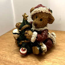 Vintage Teddy Bear As Santa Figurine   90s Christmas Resin 4  Ht