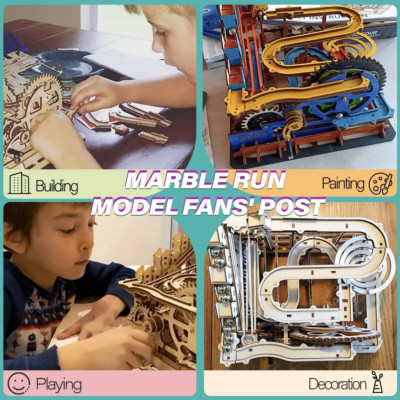 ROBOTIME DIY 3D Wooden Water Wheel Puzzle - Four Types of Marble Runs