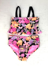Wonder Nation Girls XS 4-5 Pink Floral Ruffle 2-Piece Tankini Swimsuit