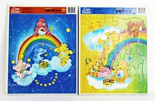 2 Vtg CARE BEARS Frame Tray Puzzles GOLDEN 1986 Rainbow Clouds  Birthday Bears