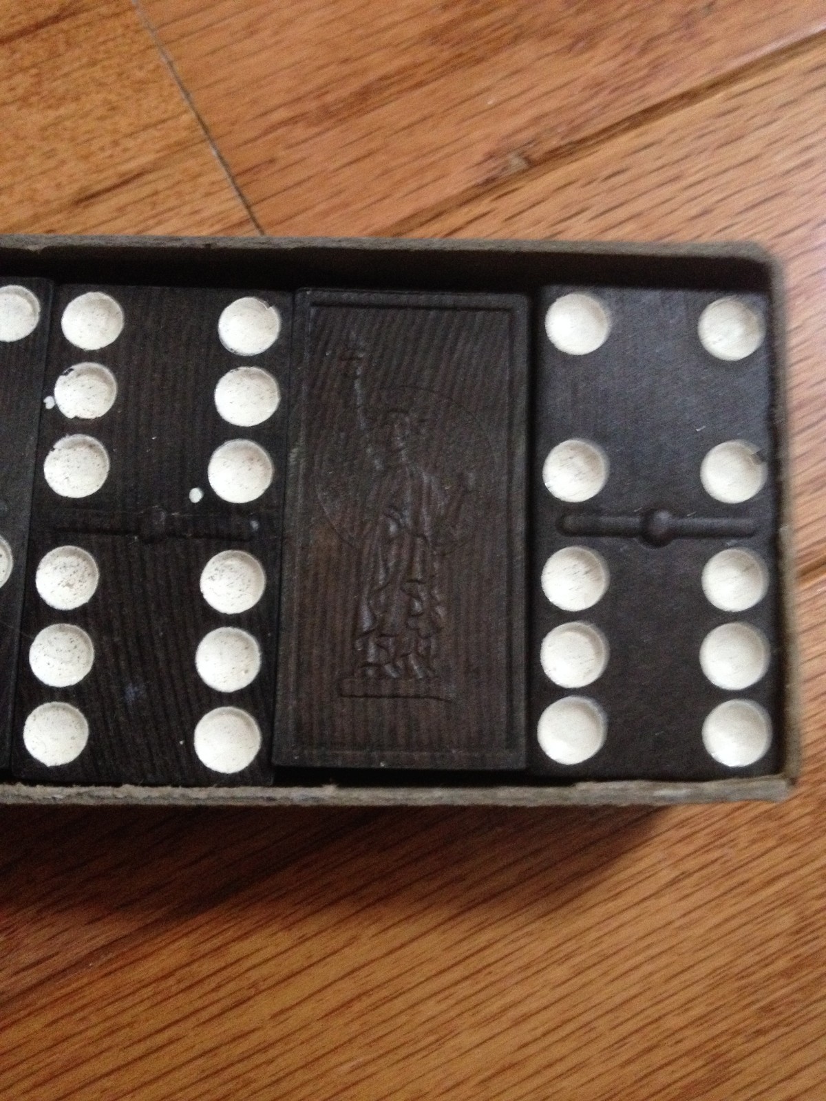 vintage wooden Del Rey dominoes, Made in USA, a product of Embossing Co