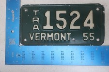Vermont License Plate Tag VT 1955 55 Trailer 1524