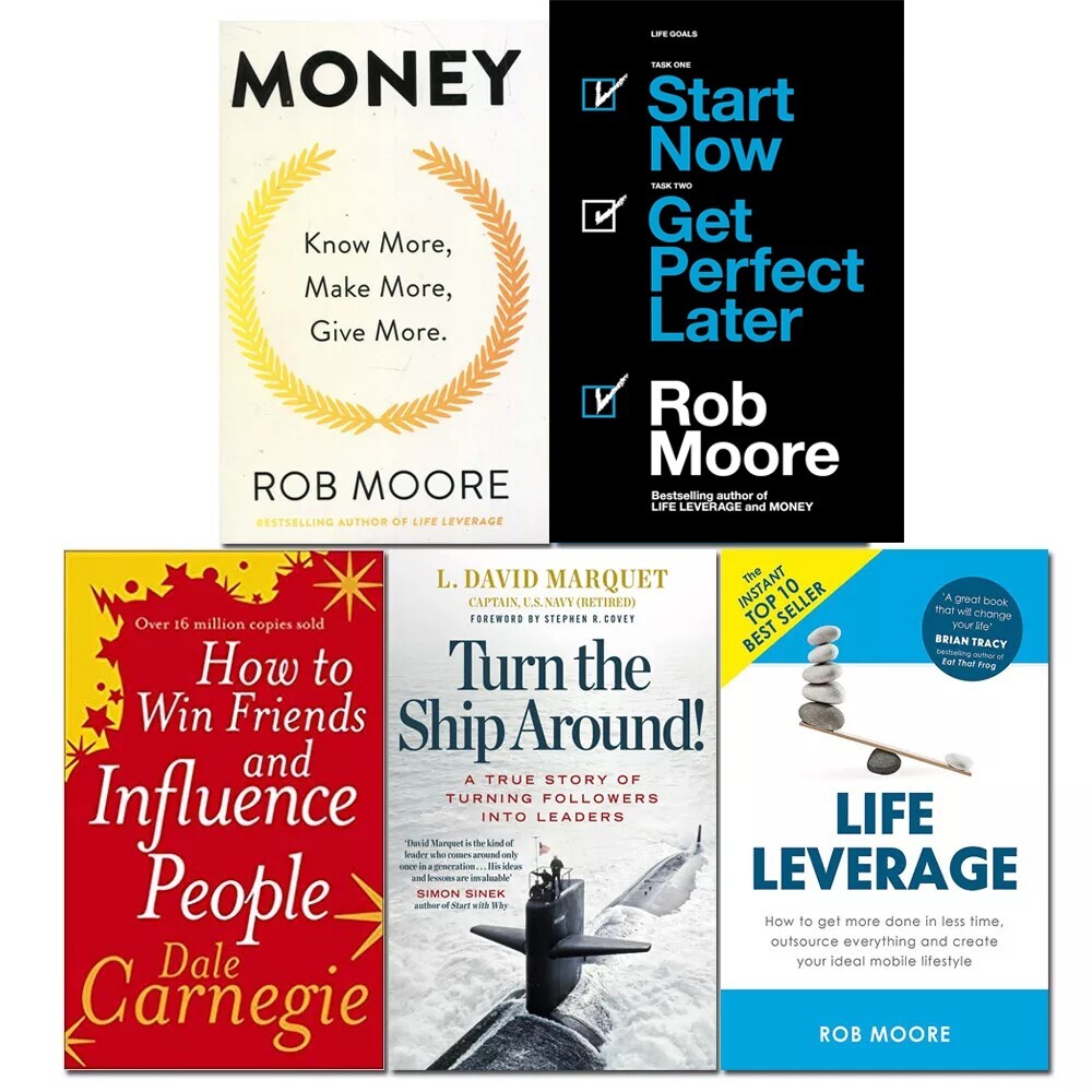 Money Rob Moore book Set How to Win Friends and Influence People, Life Leverage