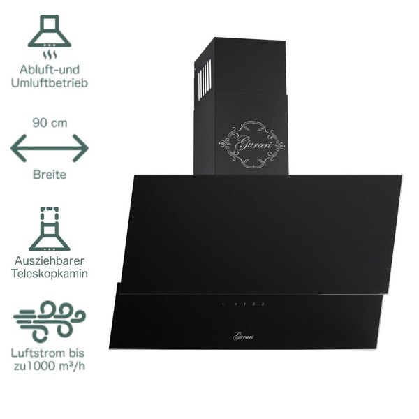 Dunstabzugshaube Kopffreihaube 90Cm Abluft-Umluft Gurari Gch 268 Prime 1000M³/H-image