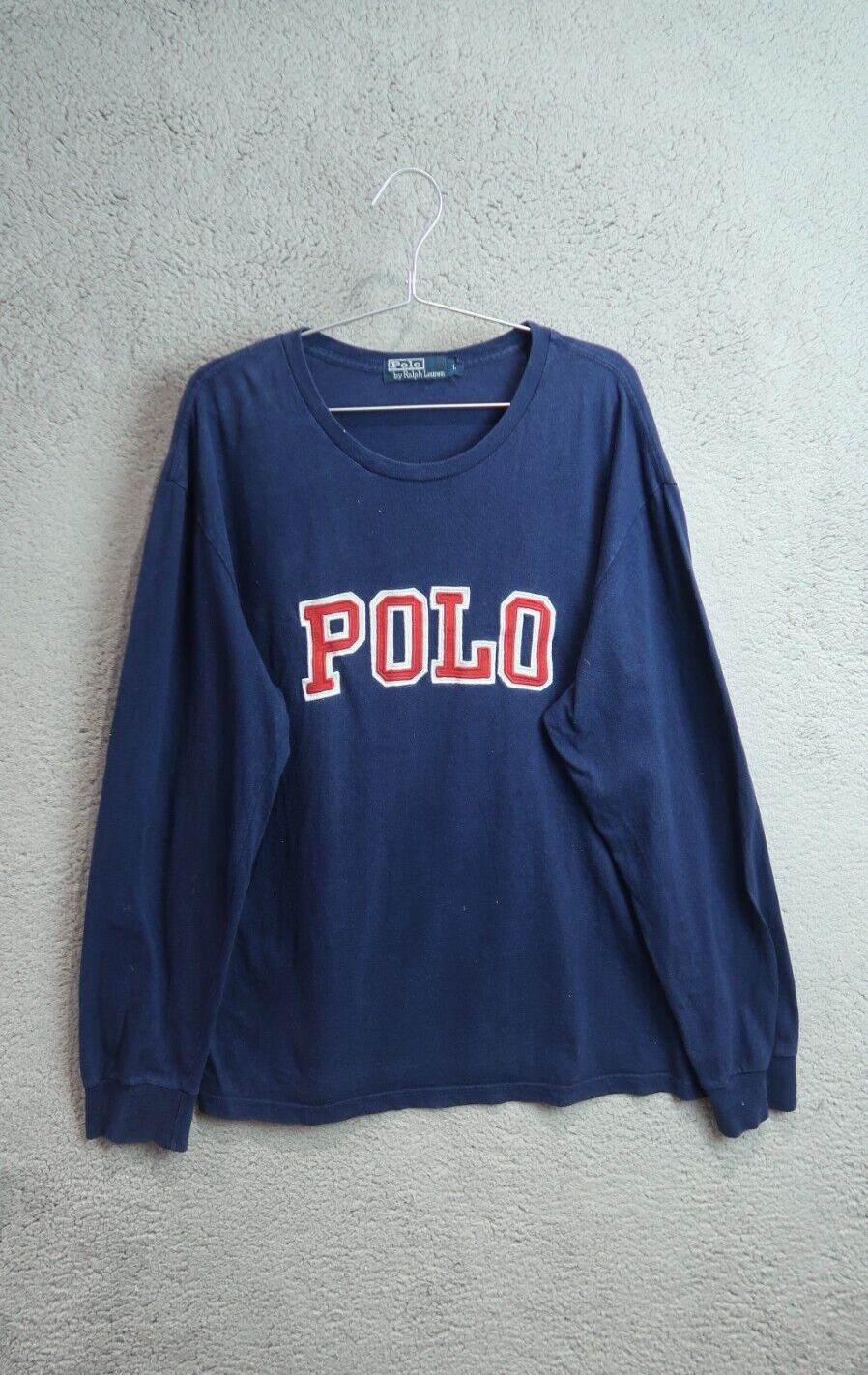 Ralph Lauren Men's Large Blue Long Sleeve Spell Out Crew Neck Polo Tee-image