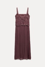 Zara Women Midi Dress Size S Purple Wine Embroidered Sleeveless 6895/014 NWT