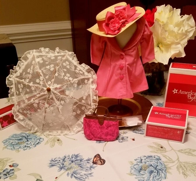 American Girl Beforever Samantha Pink Travel Coat Hat Bag Gloves Parasol*Raquel