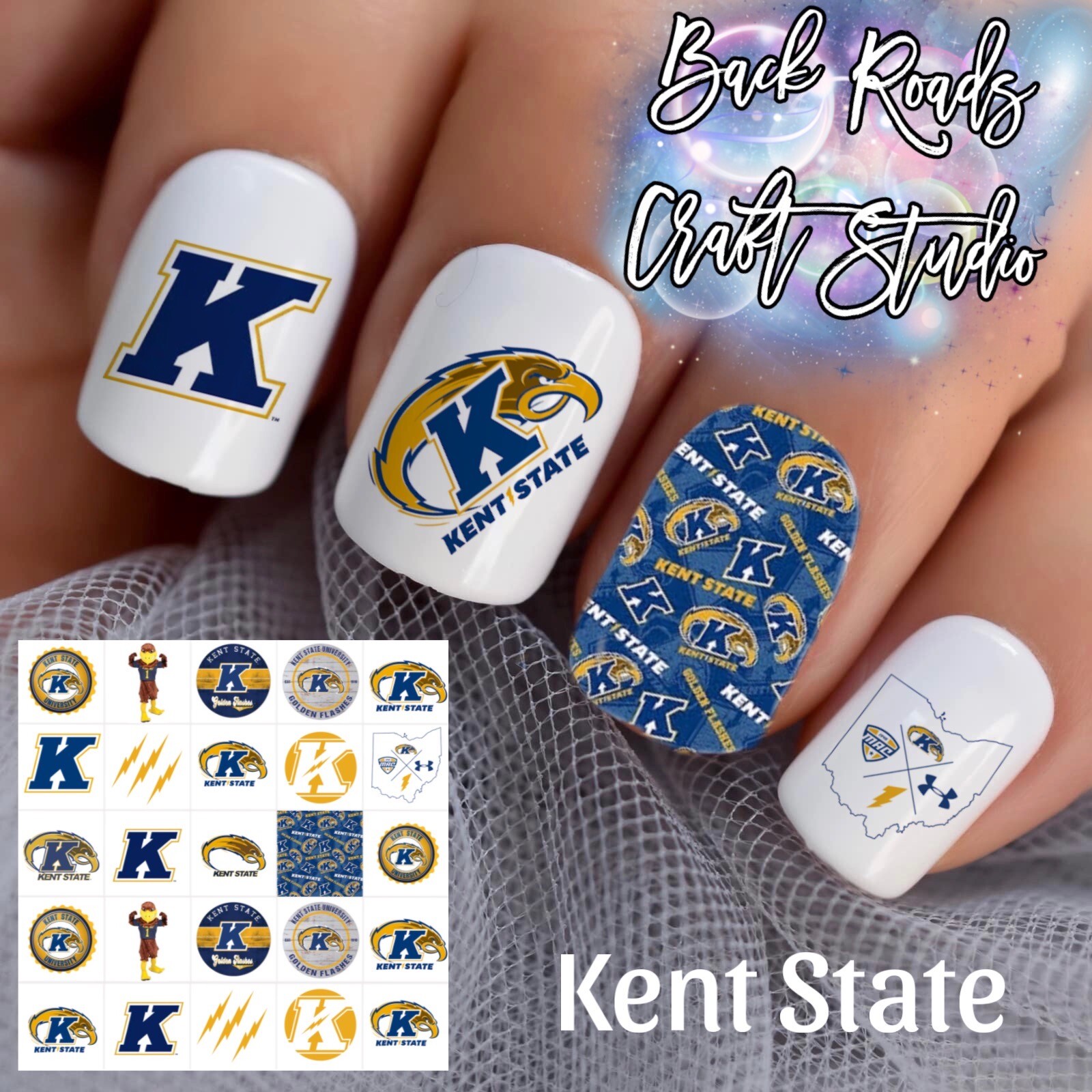 Kent State Golden Waterslide Nail Decals Set Of 50 Instructions & Bonus