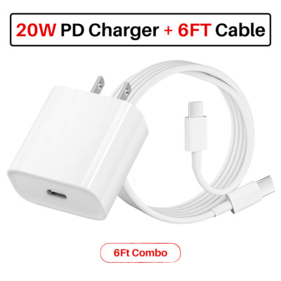 20W PD Fast Charger Type C Wall Charging Cube Cable For iPhone 14 13 12 11 X Lot