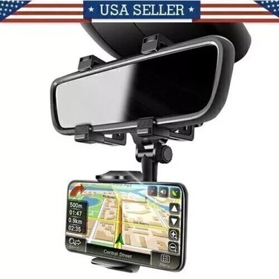 Rear View Mirror Phone Holder For Car Multifunctional 360 Rotatable Car Rearview