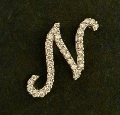 NEW 18ct  White Gold Diamond Initial N Pendant 750 Letter Charm Personalise Name