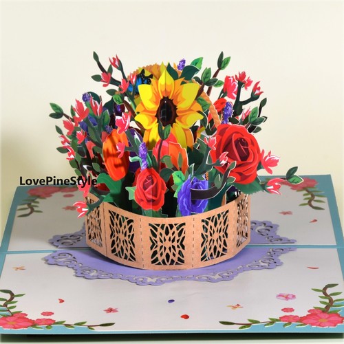 G16-3D Pop Up Card with Rose Basket: Birthdays/Valentine's Day/Mother's Day, and - 第 3/3 張圖片