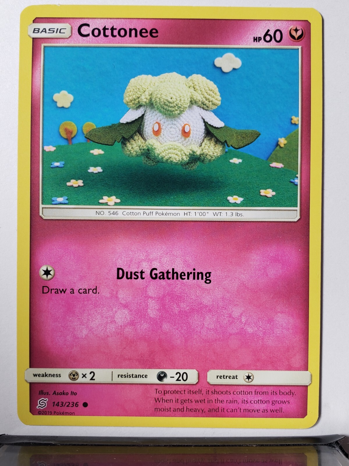 Cottonee 143/236 VLP / NM - Crocheted Art - Unified Minds Pokemon Card