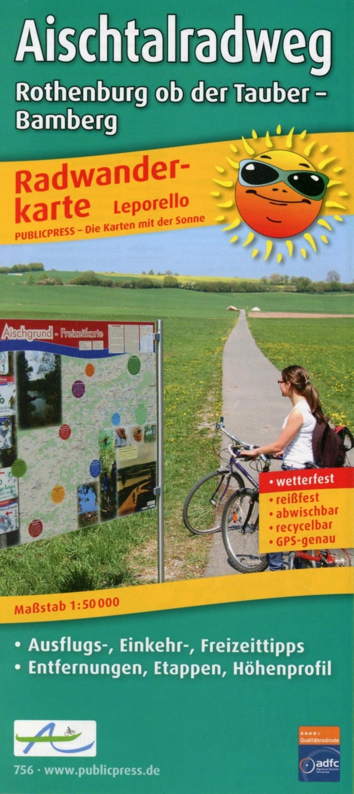 Thumbnail - Radwanderkarte Aischtalradweg, Rothenburg Ob Der Tauber - Bamberg 1 :