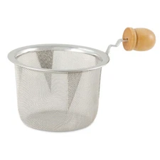 2.5in Diameter Stainless Steel Silver Mesh Strainer with Wooden Handle