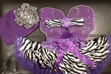 Newborn Baby Infant Girls New Tutu Skirt Set Purple Wings Headband Hat