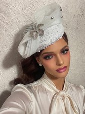 Elegant White Sequin Church Hat With Rhinestone Flower Wedding Fascinator