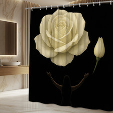Elegant White Floral Shower Curtain with Rose Design