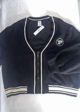 New Victoria s Secret Pink Knit Top XXL Jacket Logo Black Zip NWT